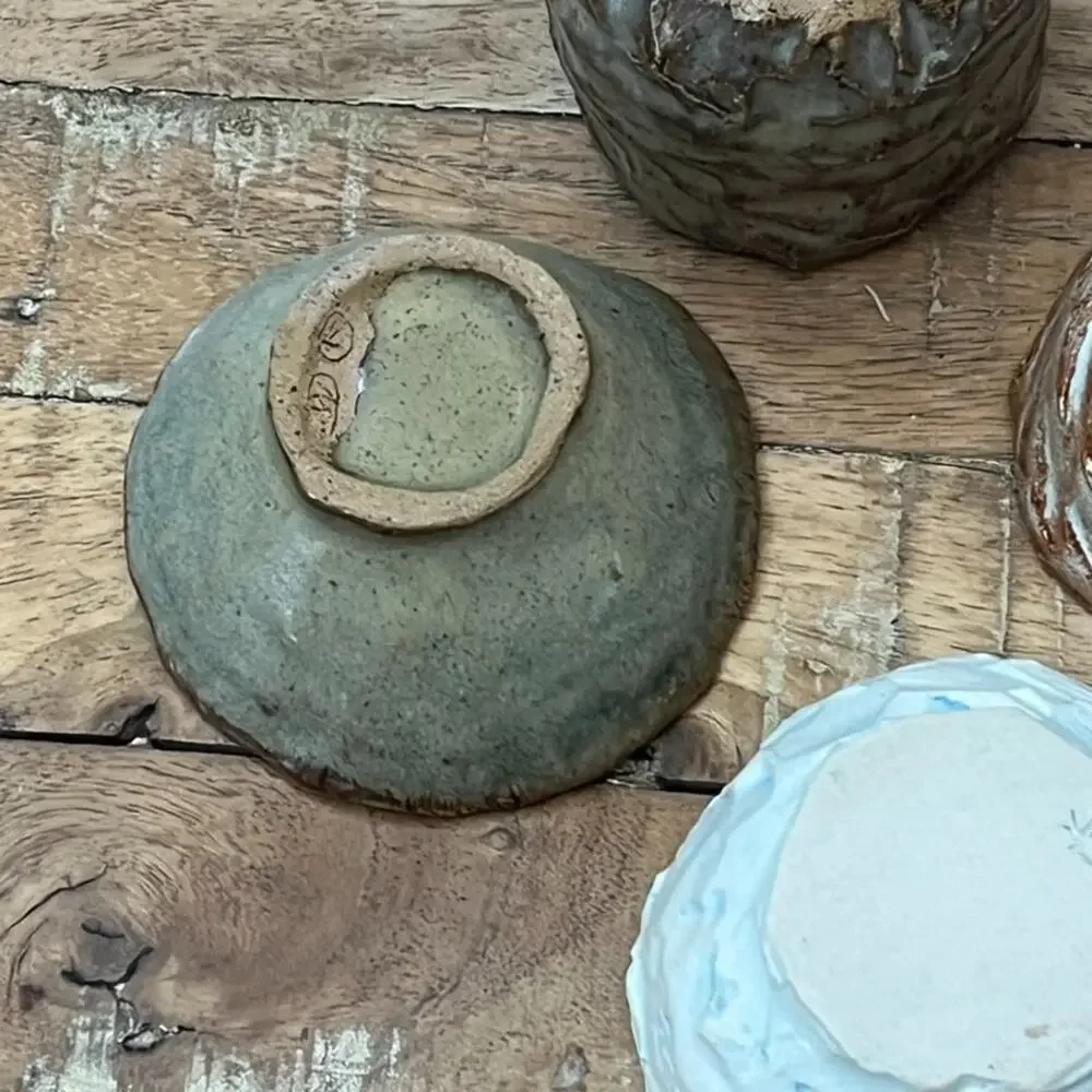 Organic Shape Handmade Textured Ceramic Bowls Set of 4 Rustic Earthy Tones